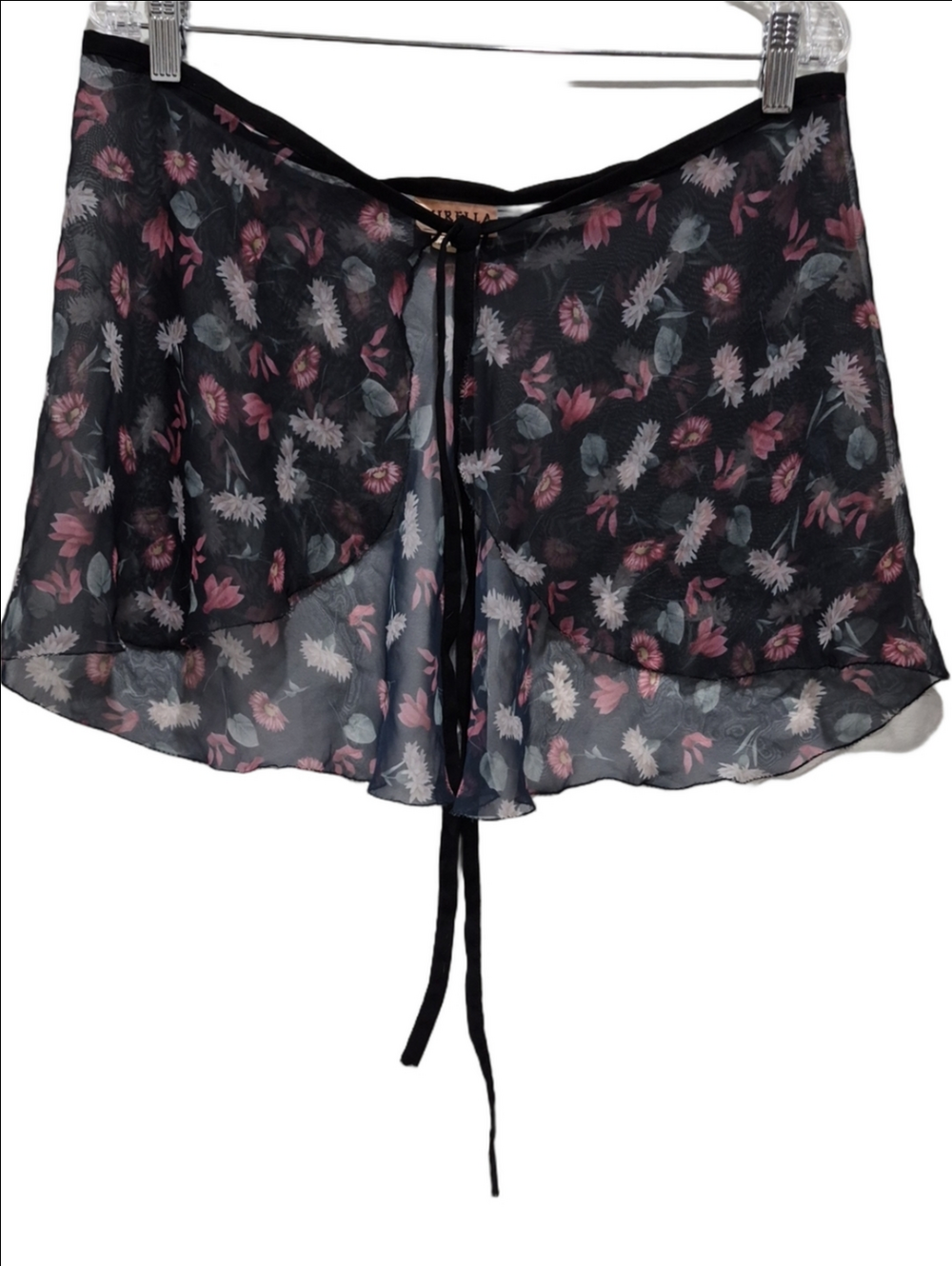 Mirella Black Dancewear Sheer Floral Tie-Front with Pink & Gray Flowers